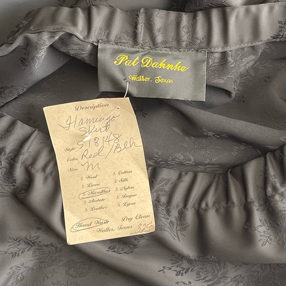 Pat Dahnke Tiered Black Floral Midi Western Skirt M Ruffle Red Trim $325 - Picture 8 of 11